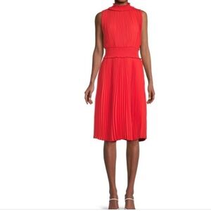💖 Nanette Lepore Vibrant Pink Pleated Mock Neck Sleeveless Dress – Size 6